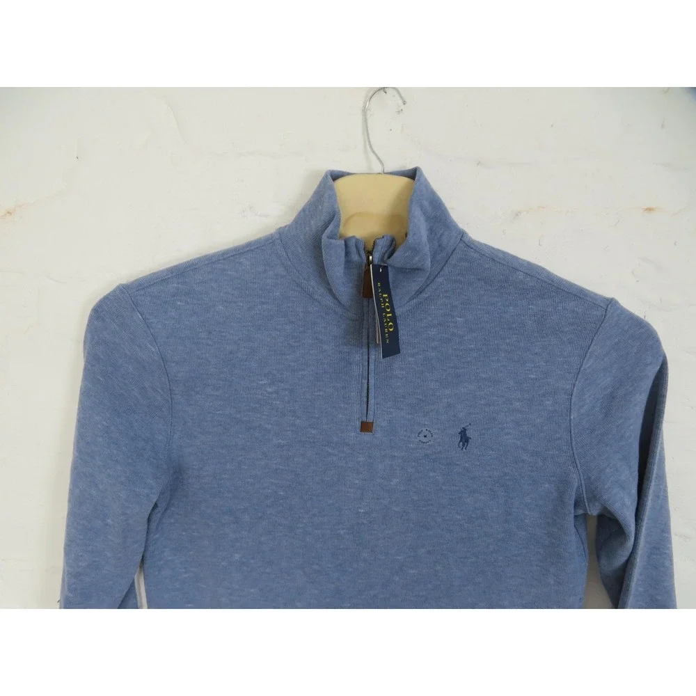 Polo Ralph Lauren 1/4 Zip Sweater Mens Medium Blue Cotton Knit Pullover Logo
